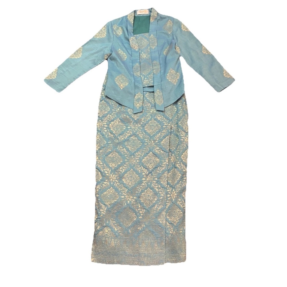 Thai Laos Set Traditional Blue Skirt And Blouse Women's Sz 2 Ratianah Singapore